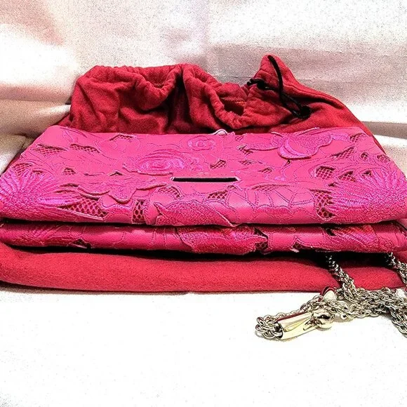 Rare VALENTINO Napa Lace Girello Flap Bag in Fuschia - Picture 11 of 16